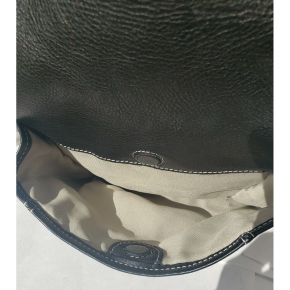 Alco Soft Leather Handbag Rowan Hobo Black Leather Ivory Trim Magnet Closer - Picture 10 of 14